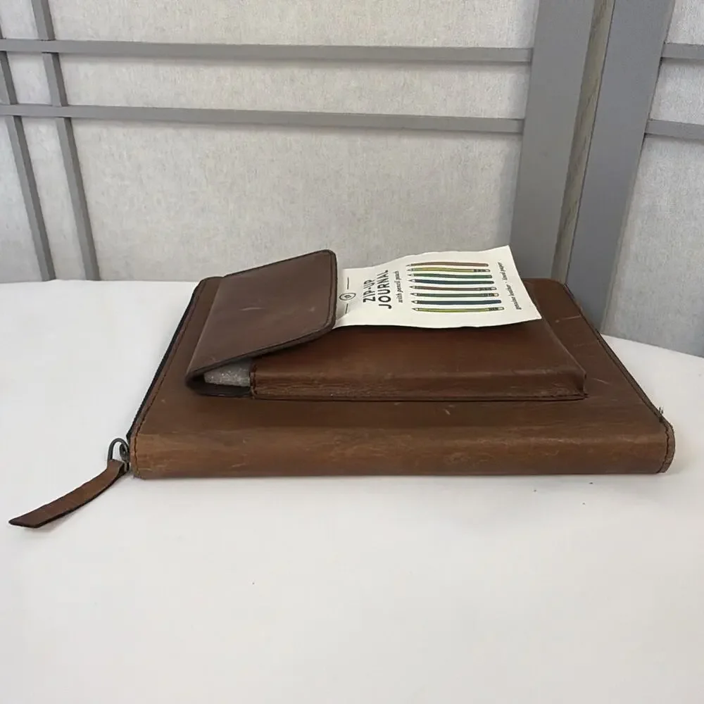 Brand New Earthbound Trading Zip Up Leather Journal With Front Pocket Refillable